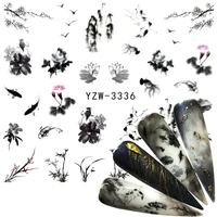 1 sheet chinese landscape painting style fish floral bird adhesive nail art stickers decorations diy salon tips