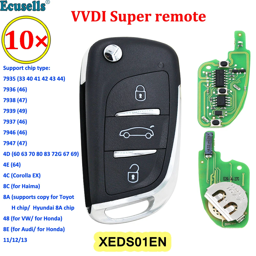 Супер пульт дистанционного управления Xhorse XEDS01EN VVDI 10 шт./лот с чипом XT27 XT27A66