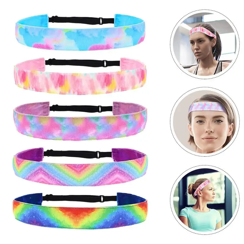 

5 Pcs Colorful Adjustable Breathable Hair Wrap Women Headband Sport Hairband Headscarfs