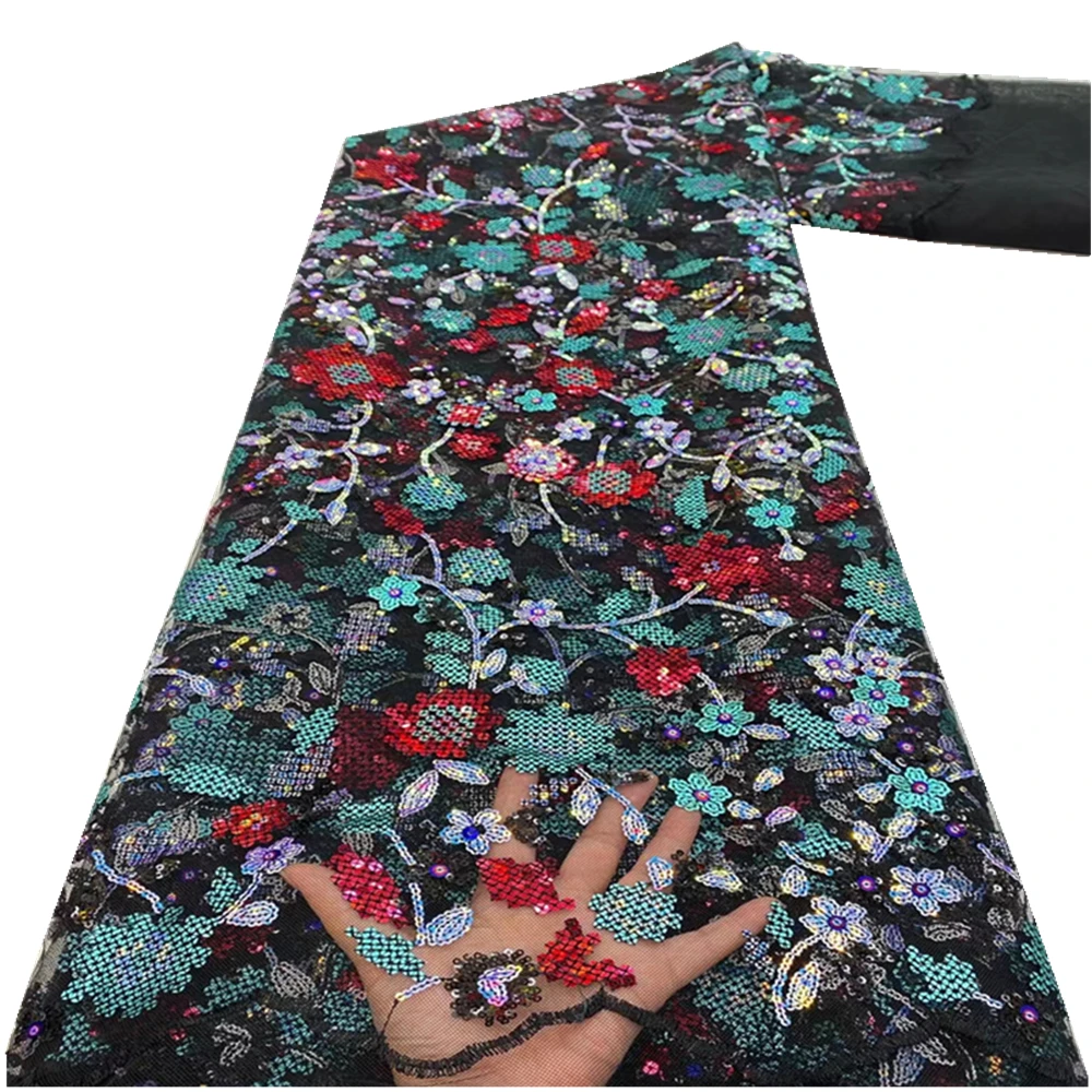 

high quality French Nigerian sequins net lace,African tulle mesh sequence lace fabric for party dress 5 yards/lot RF-225