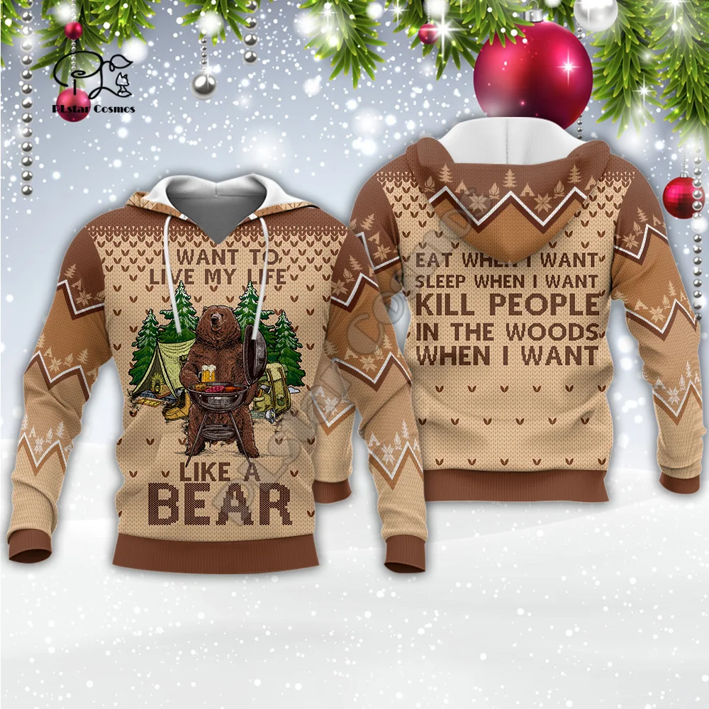 

PLstar Cosmos I Hate People Bear Christmas Xmas Pullover Colorful 3DPrint Men/Women Harajuku Funny Jacket Casual Zip Hoodies A26