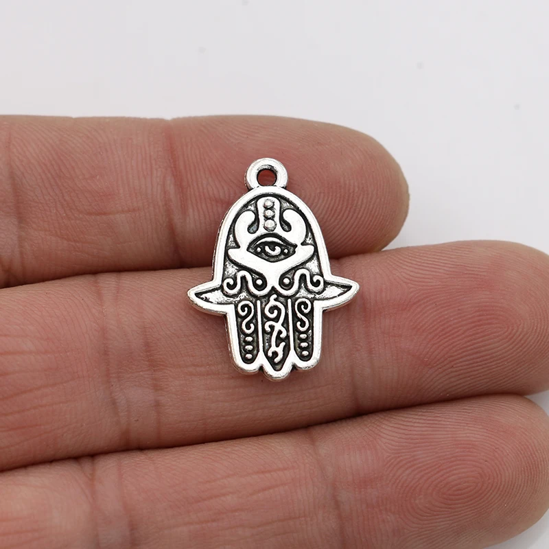 

10pcs Antique Silver Plated Fatima Hand Charms Pendants for Jewelry Making Bracelet DIY Accessories 24x18mm