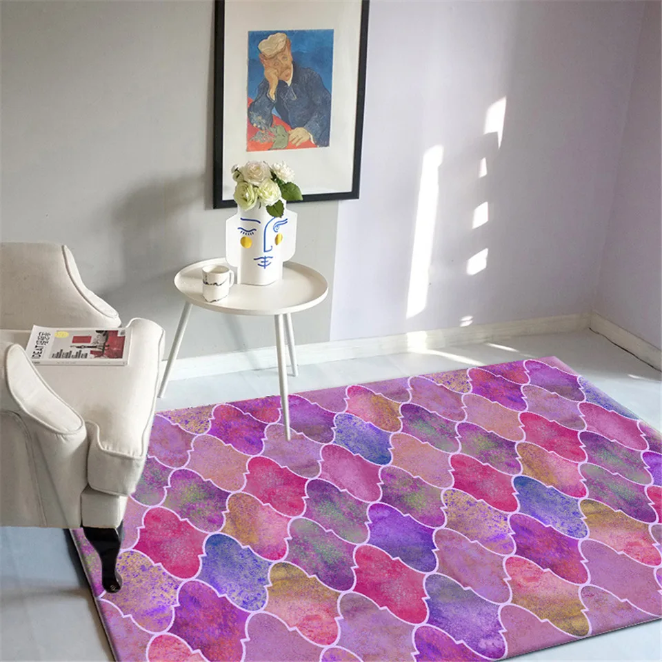 

Colorful Gradient Geometric Rug For Table Living Room Fresh Pink Purple European Pattern Carpet Girl Bedroom Decor Bedside Mat