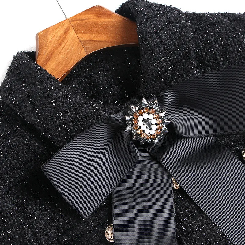 

2020 New Autumn Winter Runway Two Pieces Sets Women Top Brand Fashion Bowknot Woolen Jacket and Skirt Suit Female Outfits
