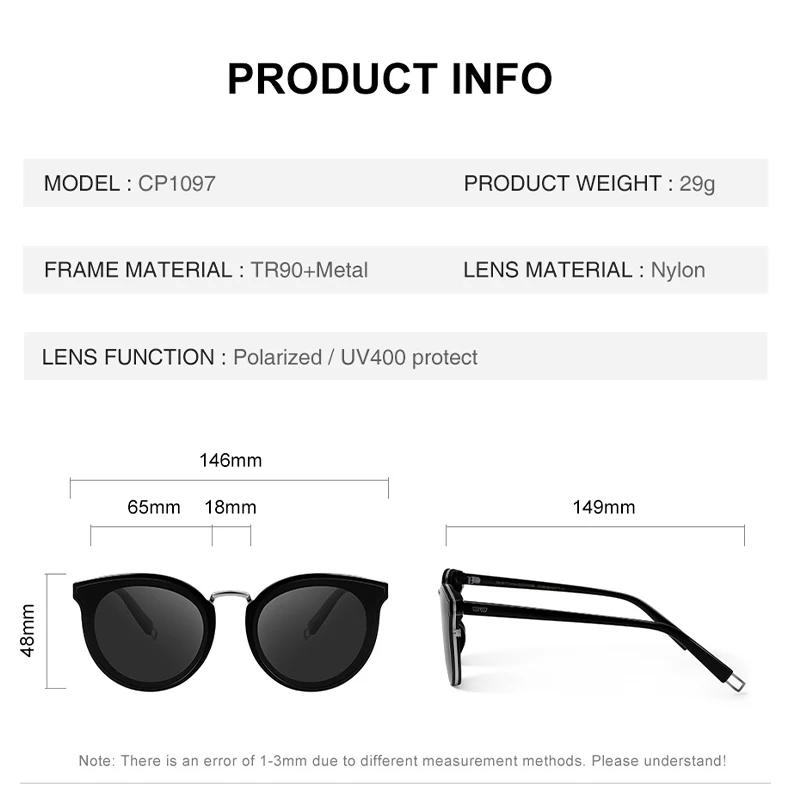 CAPONI Nylon Polarized Women's Sunglasses Fashion Trendy Cat Eye Sun Glasses Outdoor Anti Uv Ray Original Design Eyewear CP1097