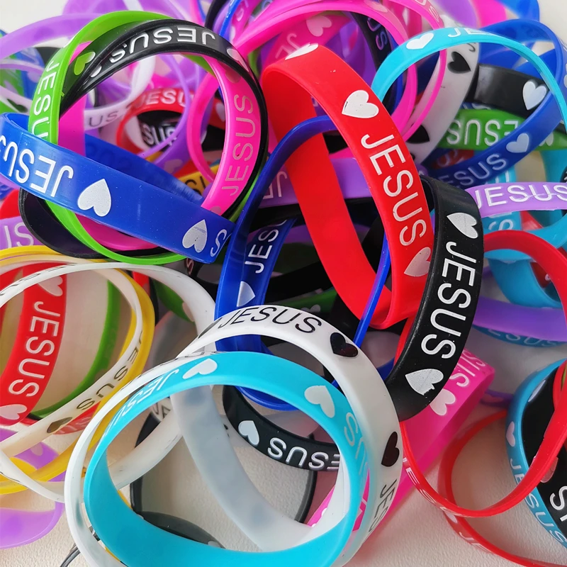 20PCS Lots Jesus Silicone Bracelets Devout Christian Church Prayer Rubber Band Night Glow Mix Color Hand Wristband Brand Jewelri - купить по