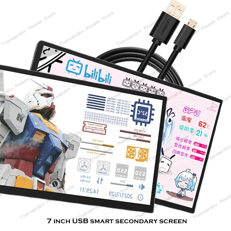

7-дюймовый IPS-экран, мини-монитор для чехла, компьютера, ноутбука, цифровой дисплей, USB, ПК, геймера, «сделай сам», дополнительный экран AIDA64