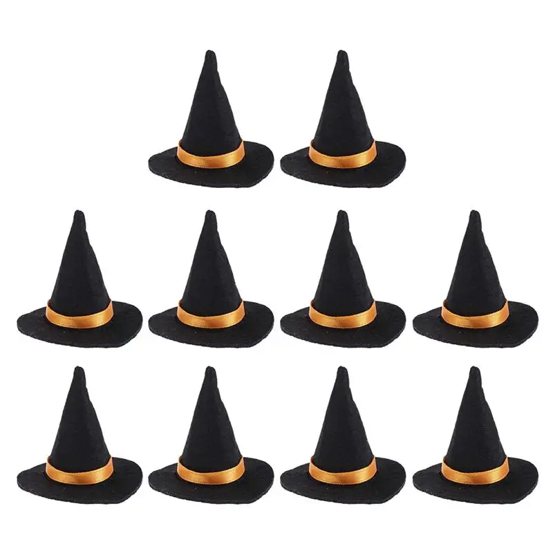 

10pcs Mini Witch Hats Handmade Felt Wine Bottle Cap Covers for Halloween