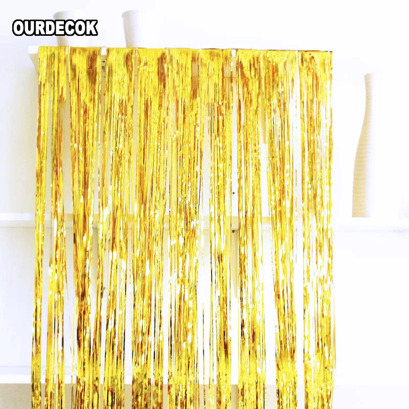 Фотофон с бахромой из золотистой фольги 1x2 метра|decorative decorative|decoration birthday partydecoration