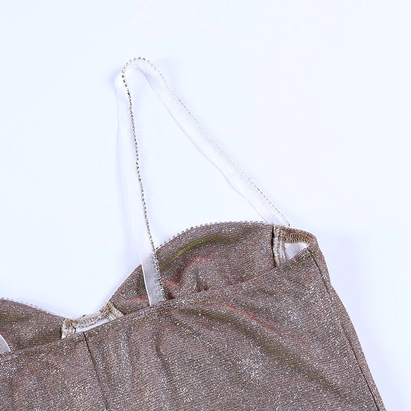 

Dresses Summer 2021 Ladies Bodycon Low Cut Clubwear Sequins Solid Sexy Dress Sleeveless Backless Buttocks Mini Strap Dress