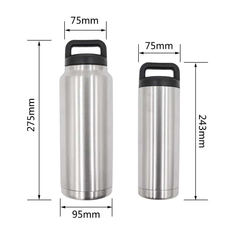 

64OZ 304 Stainless Steel Water Bottle Double Wall Vacuum Beer Kettle Flasks With Handle Outdoor Camping Sport Bottle