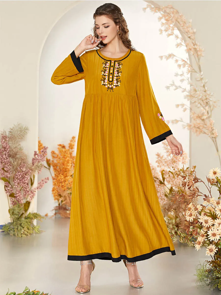 

Eid Dubai Mubarak Embroidery Abaya Muslim Dress Women Turkey Floral Moroccan Kaftan Party Vestido Clothing Musulman Ropa Jubah