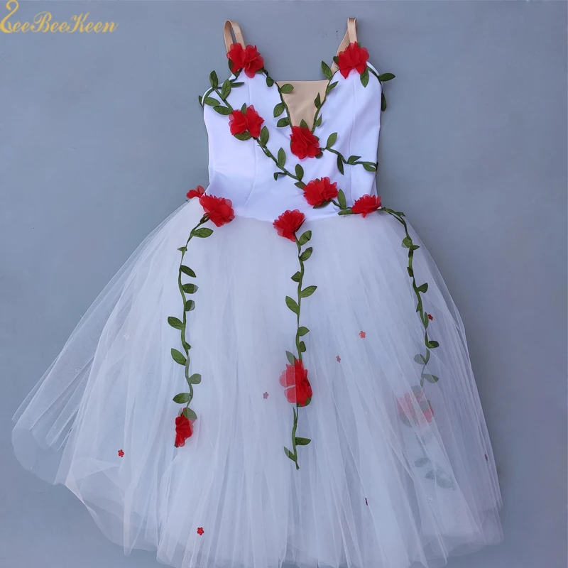 

Ballet Long Tutu Dance Dress Child Bailarina Red Rose Tutu Girls Ballet Leotards Adult Ballet Dancewear Swan Lake Ballet Dress