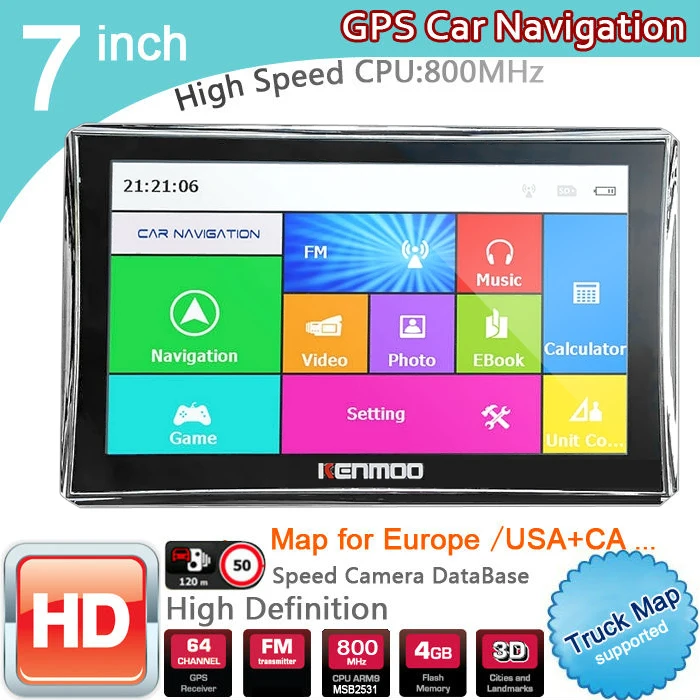 Новинка 7 дюймовый HD Автомобильный gps навигации 800 м/FM/8 GB/DDR3 Карты для России/Беларусь/Европа/США+ Канада грузовик Navi фургонов