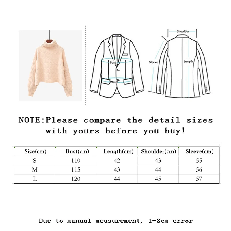 

Vangull Turtleneck Pullover Women Sweater Winter Thicken Warm High Waist Loose Lantern Sleeve Casual Soft Knitted Sweater Coat