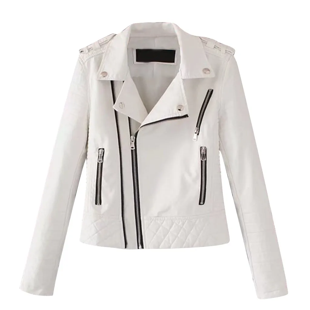 Дамская Повседневная кожаная куртка SAGACE на молнии с отворотом длинным рукавом