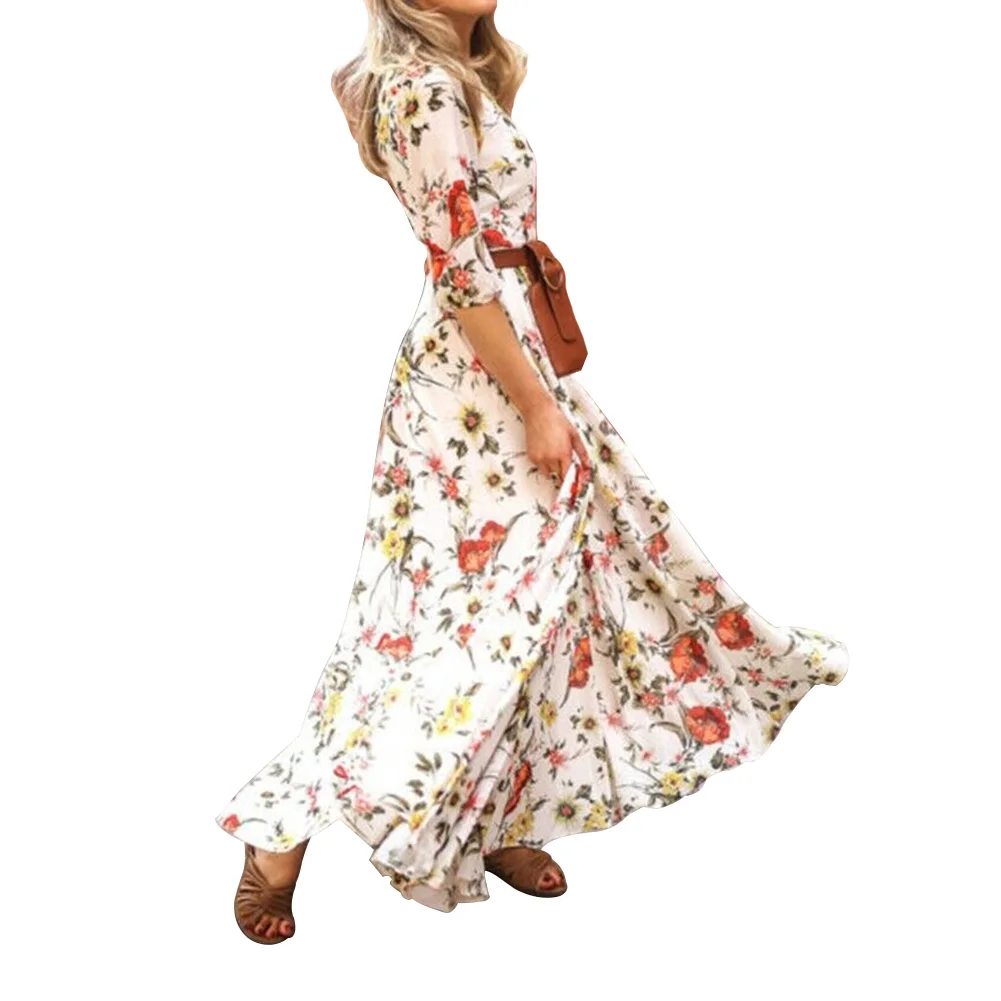 Женское винтажное платье макси с цветочным принтом элегантное праздничное из