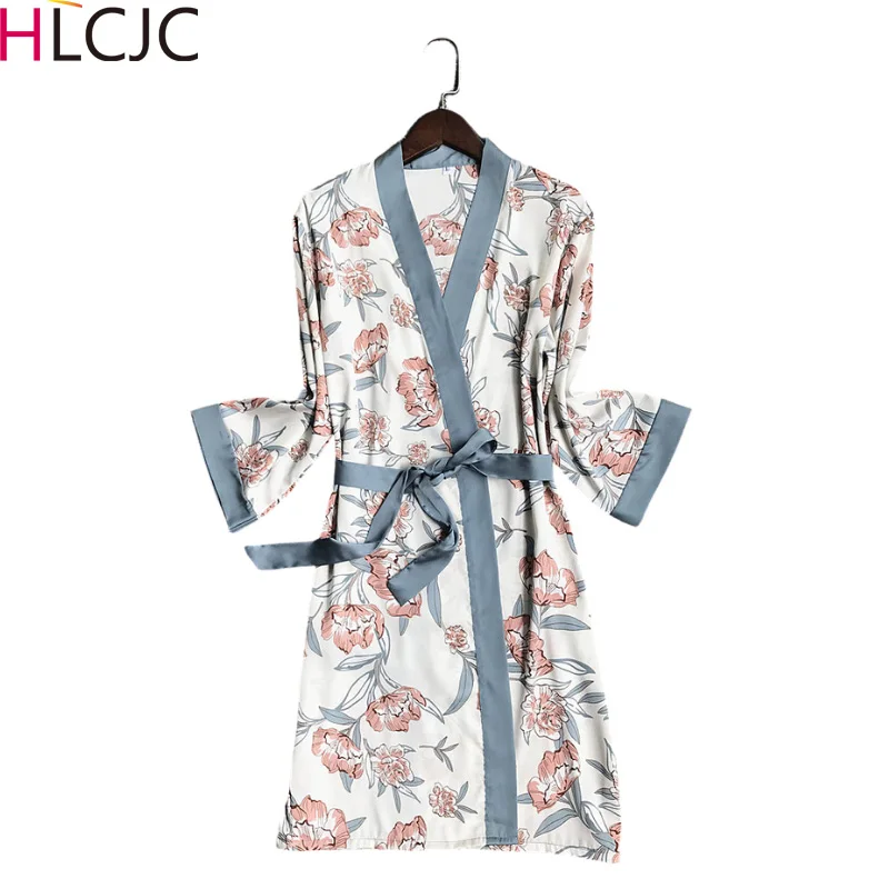 Шелковое ночное белье с сатиновым рукавом сексуальное платье для отдыха принтом