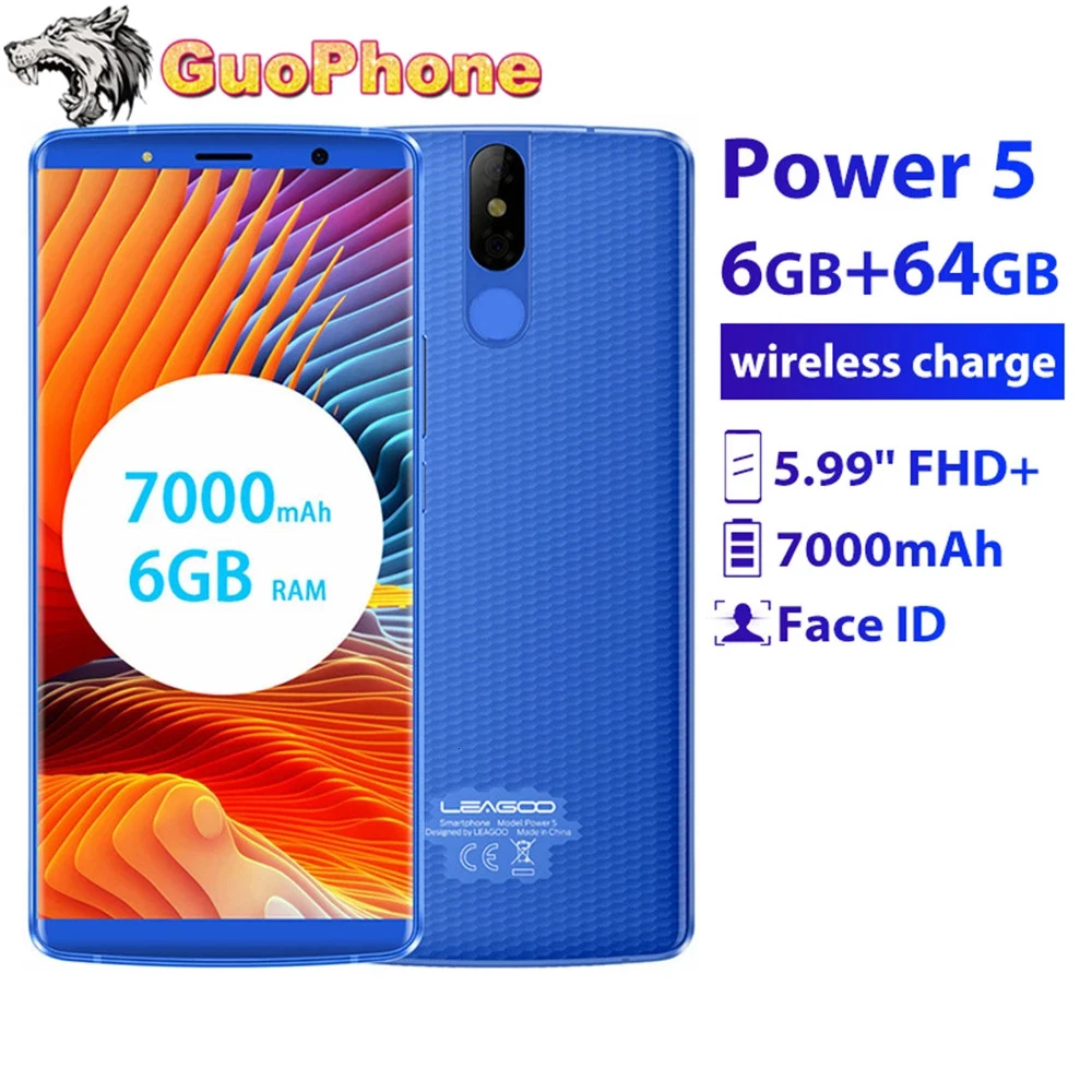 

LEAGOO POWER 5 Smartphone 5.99" FHD+ 6GB RAM 64GB ROM Android 8.1 MT6763V Octa Core 7000mAh 13MP Wireless Charging Mobile Phone