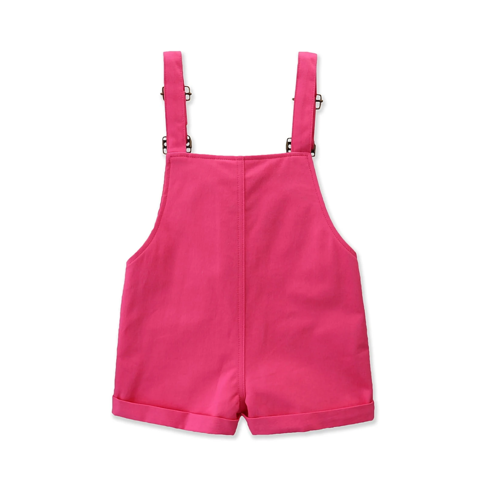 

1-6Y Kids Girl Outfits Solid Bibs Overalls With 2 Pocket Summer Shortalls