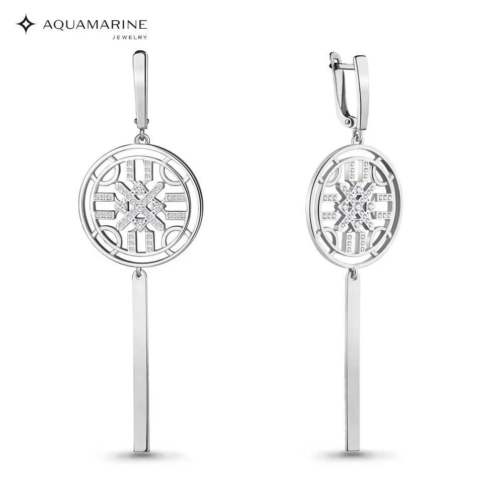 Серьги длинные AQUAMARINE с фианитами Серебро 925 пробы | Украшения и аксессуары