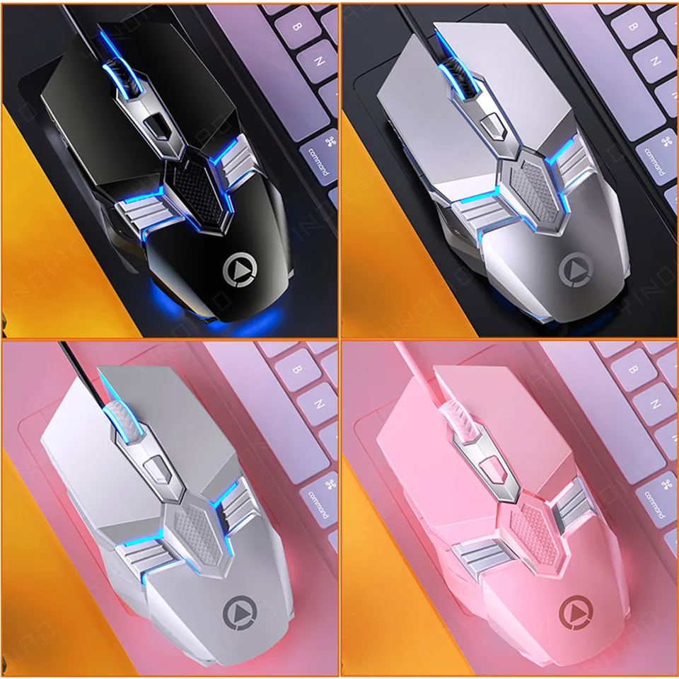 

3200 DPI USB Glowing Wired Mouse Gamer Mause Six Button Luminous Mechanical Gaming Mouse for PC Gaming Accessories Pink Mouse