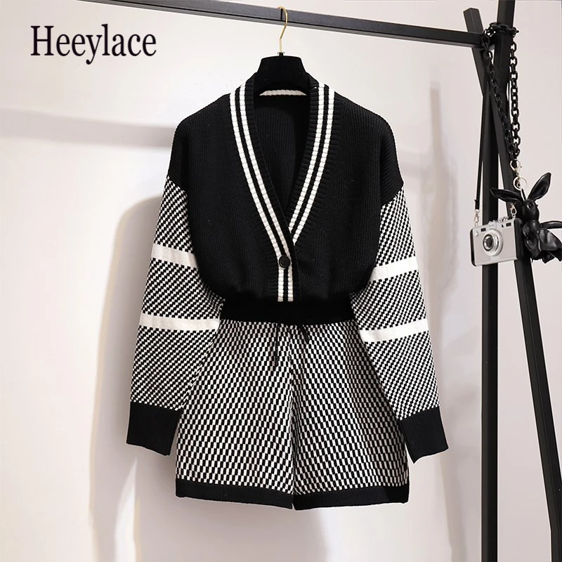 Осенний Женский Повседневный вязаный комплект из двух предметов с v образным