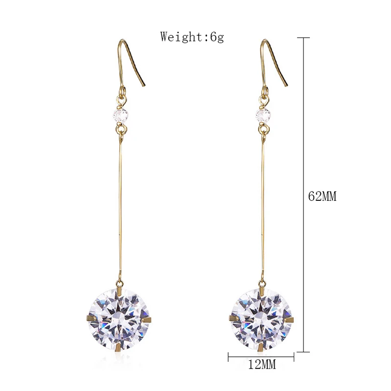 Женские длинные висячие серьги с фианитом золотистые/Серебристые