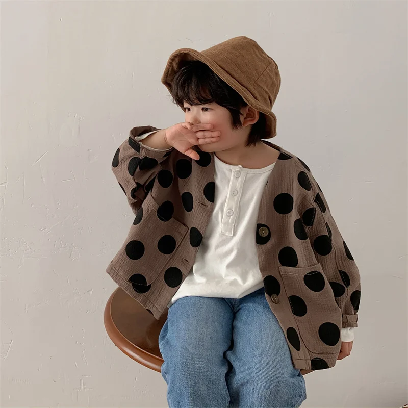 

Girls Baby's Kids Coat Jacket Outwear 2021 Dots Plus Thicken Spring Autumn Cotton Buttons School Outfits Fleece Teenage Children