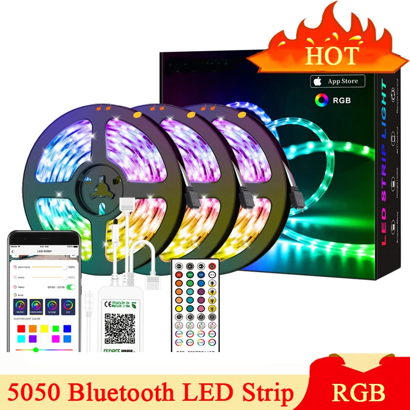 

Светодиодная RGB музыкальная лента, 12 В постоянного тока, 5050 светодиодов, Bluetooth, водонепроницаемая, IP65, 30 светодиосветодиодный, s/m, цветное гиб...