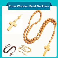3 colors handmade religious jewelry catholic prayer oval bead punk rosary necklace wooden ross pendant necklace