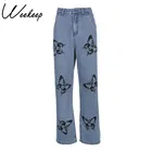 Джинсы Weekeep женские с широкими штанинами, Свободные повседневные уличные штаны с завышенной талией и принтом бабочки, лето 2020