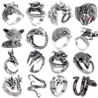 Винтажное кольцо в виде змеи черного и серебряного цвета, металлическое регулируемое животное, большое кольцо на палец для женщин и мужчин, ювелирные изделия для вечеринок, подарок