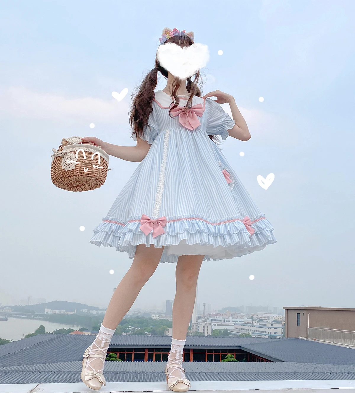 

2020 Summer Sweetheart Lolita Daily Dress Sailor collar Girls Student Soft Sister Cute Bowknot Striped Princess Dress Cosplay