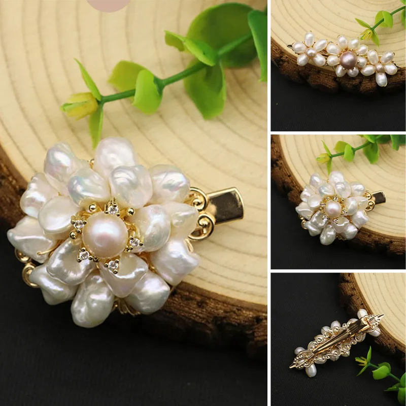 

Natural Baroque Pearl Beads Hair Clip Flower Pearls Hairpin Vintage Women Girls Barrette Hairclips Fashion Jewelry Accessories