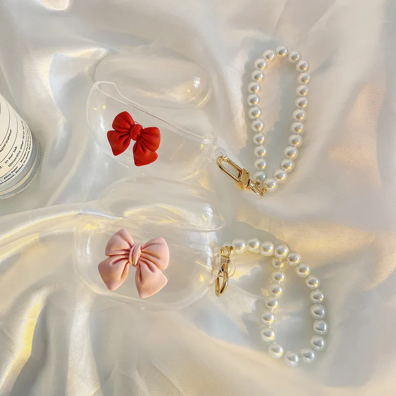 Новый милый розовый красный бант из ТПУ прозрачный чехол для наушников студийной