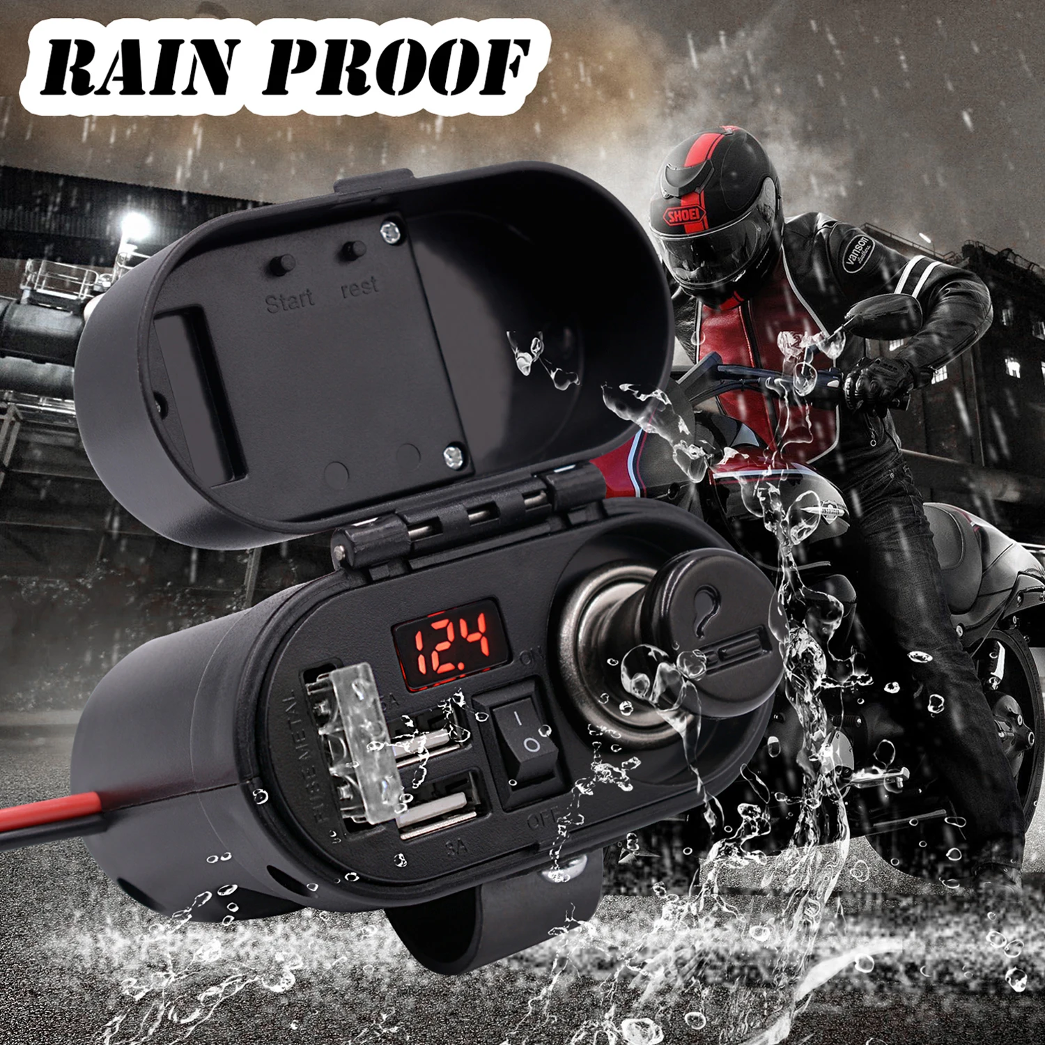 motorcycle modified parts 12v mobile phone dual usb charging port cigarette lighter voltage display timetable four in one free global shipping