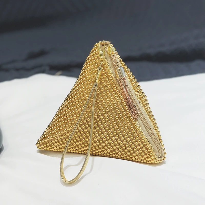 

Women Totes Bags Pearl Handbags Retro Luxury Evening Triangle Bag Gold Silver Black Wedding Bride Metal Tassel Ladies Mini Bags