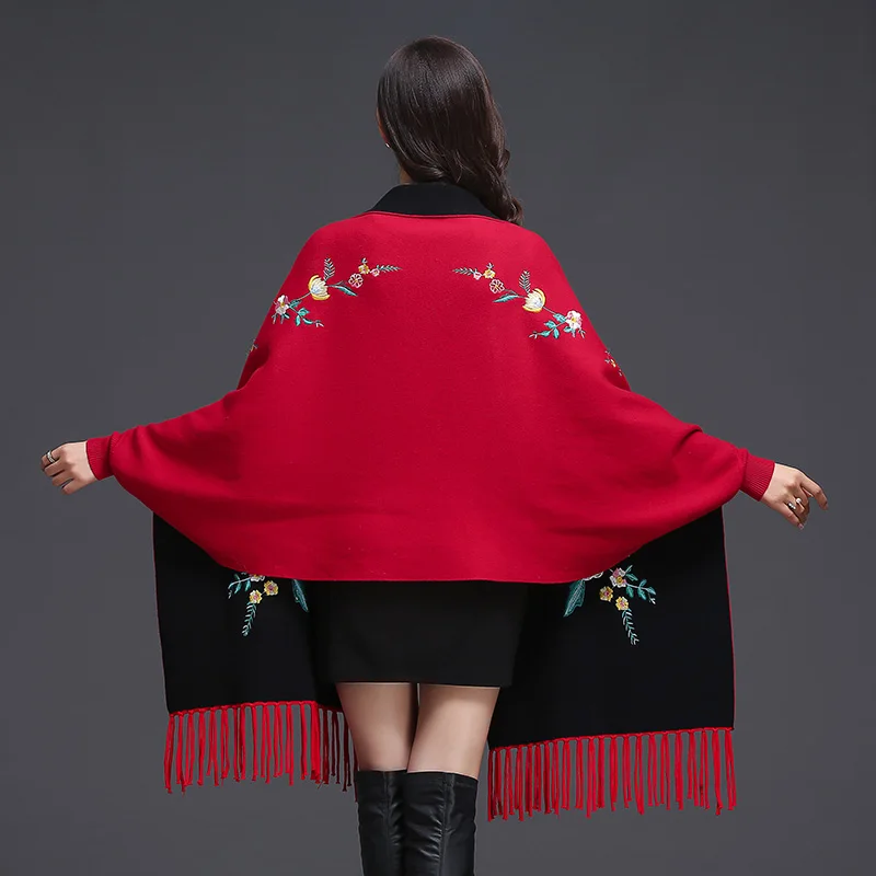 Женский шарф накидка зимние шарфы большого размера шаль Вышитая Шаль бахрома