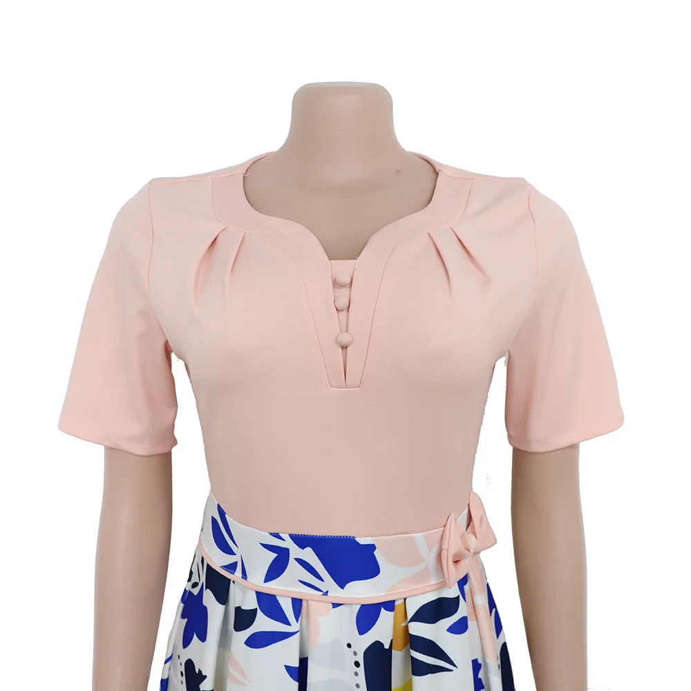 Cross-Border Amazon 2021 Summer New Style Printed Expandable Bow Dress Plus-sized Mama Africa Women's Clothing | Женская одежда