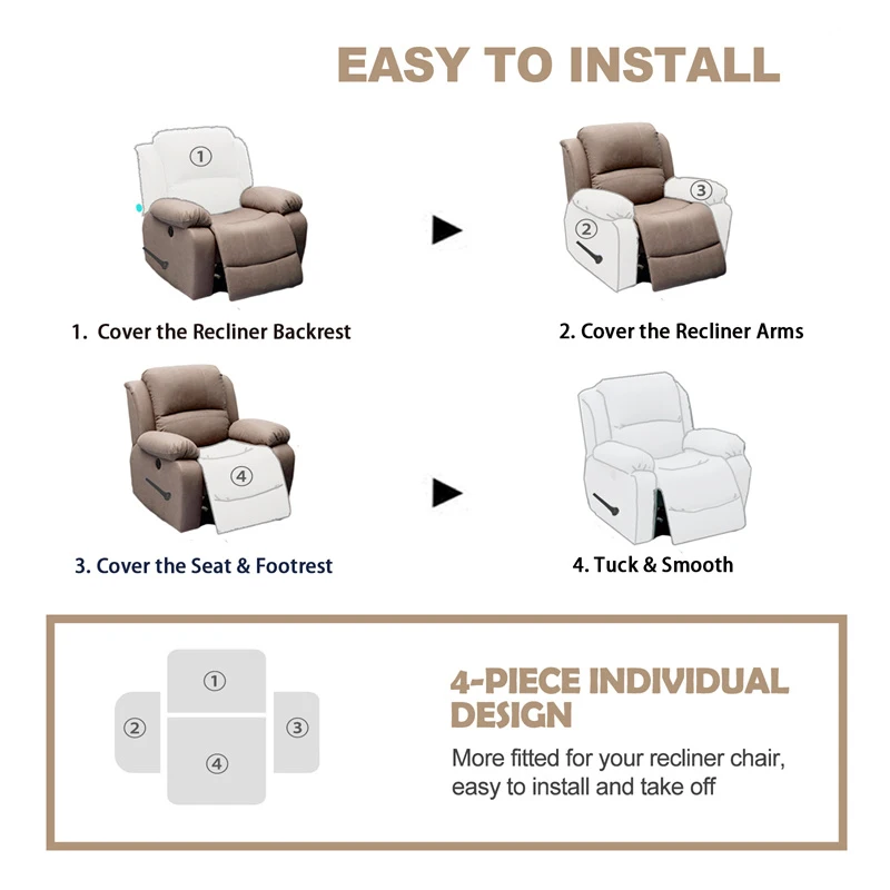 

4 Separate Jacquard Recliner Chair Cover Elastic Recliner Slipcover Lazy Boy Armchair Cover Lounger Single Couch Sofa Slipcovers