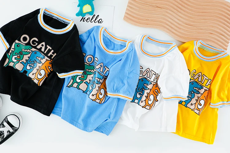 

2021 New Dinosaur Elements Children's Clothes Boy's Stylish Cute Short Sleeve 2-Piece Set Cotton Casual Shorts Suit