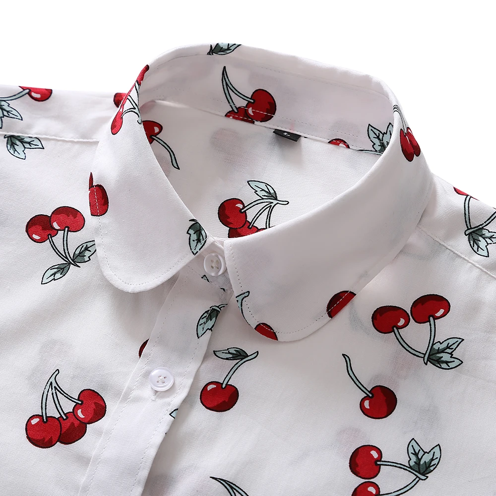 Women Shirts Long Sleeve Cotton Blouse Fashion Print Cherry Lips Flower Top Shirts For Women Autumn Under Shirt Ladies Office