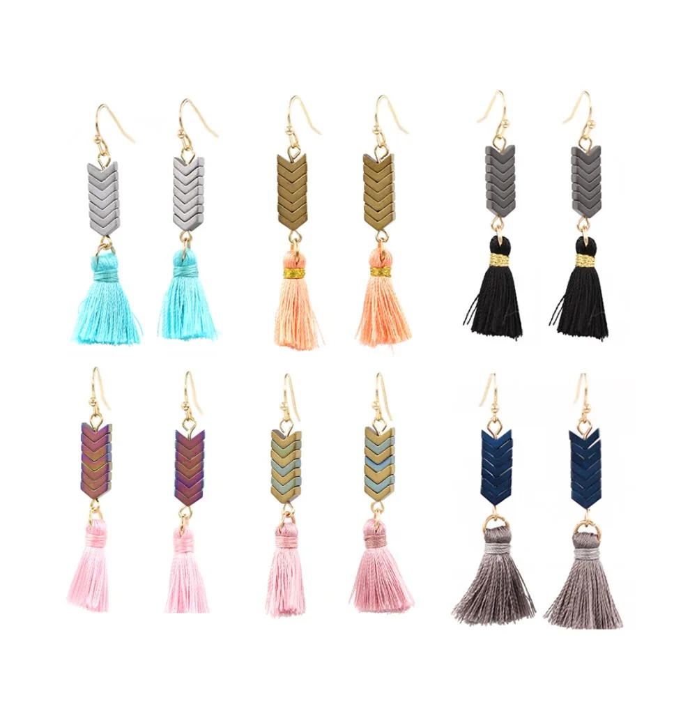 

Hot Selling Row Of Herringbone Natural Stone Bohemia Style Multicolor Tassels Dangle Earrings For Women Girls Fashion Jewelry