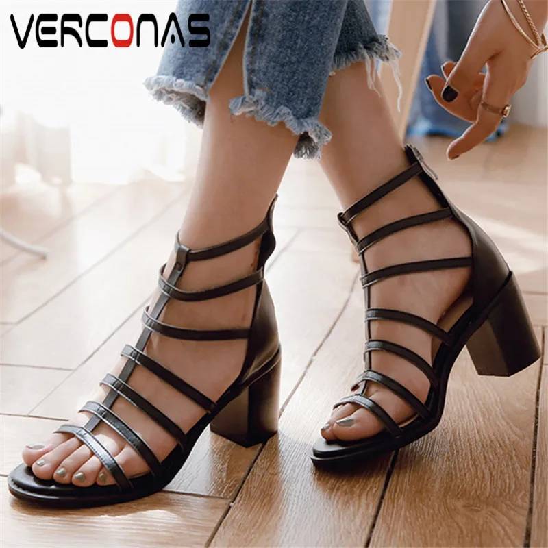 VERCONAS Женская обувь из натуральной кожи на толстом каблуке с молнией сзади