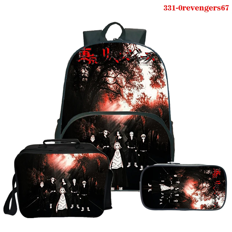 

Рюкзак с рисунком из аниме «Мстители Токио» для девочек, 3d сумки для обеда, Студенческая сумка через плечо, 3 шт., рюкзак с пеналом, детская шк...