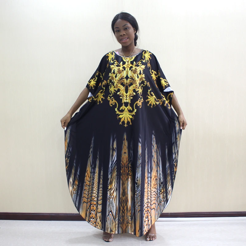 Dashikiage Новые поступления Африканский Дашики o-образным вырезом Золотое свободное платье размера плюс