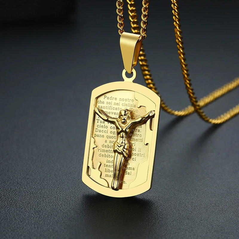 ITALIAN LANGUAGE BIBLE JESUS DOG TAG PENDANT NECKLACE STAINLESS STEEL CHRISTIAN FAITH JEWELRY | Украшения и аксессуары