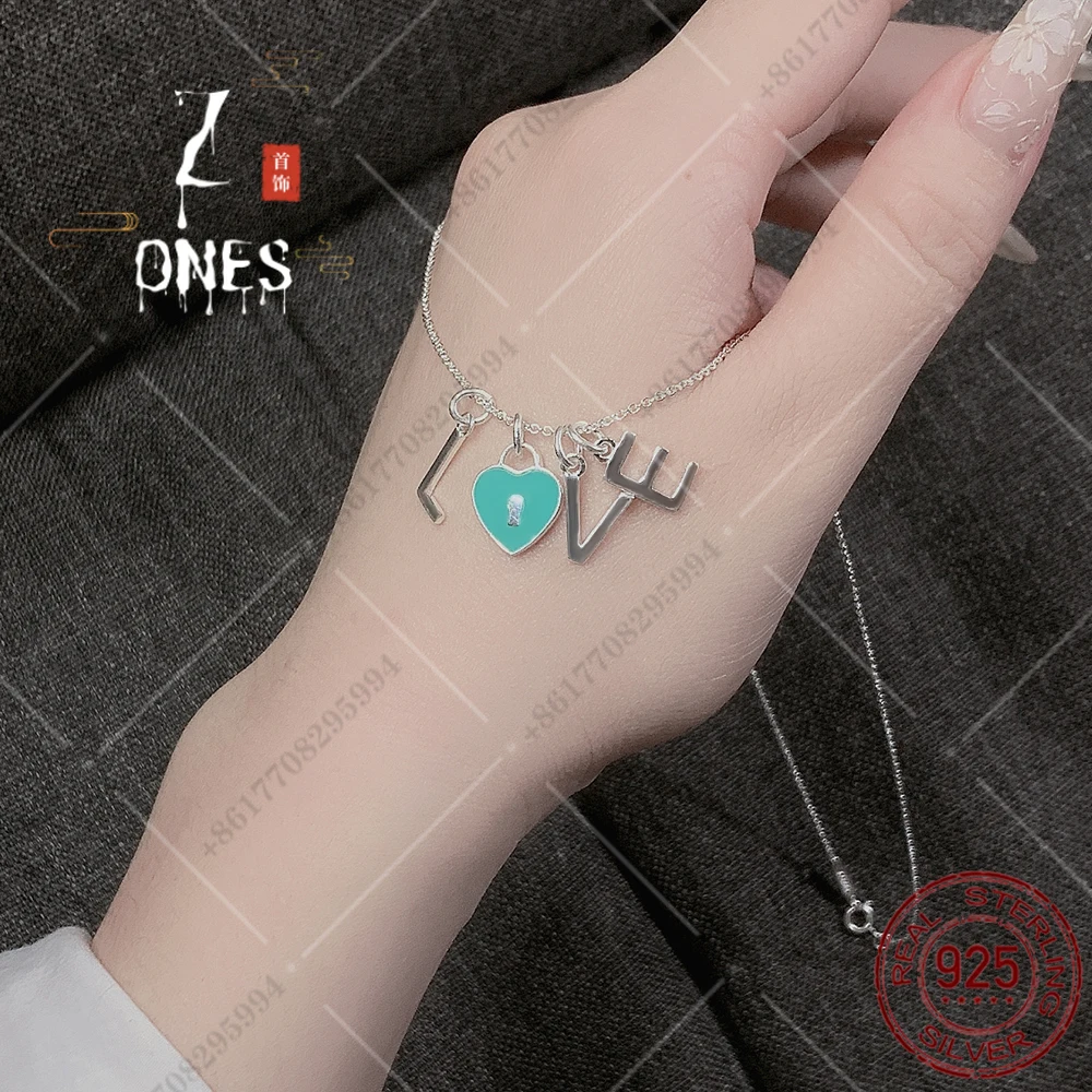 

Light luxury jewelry love letter enamel necklace pendant female S925 sterling silver original sweet romantic holiday gift