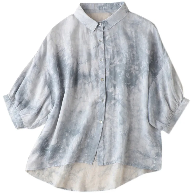 

SHUCHAN Womens Tops Print Camisas Femininas Elegantes Ropa De Mujer Verano Plain Women Shirt with Half Sleeve